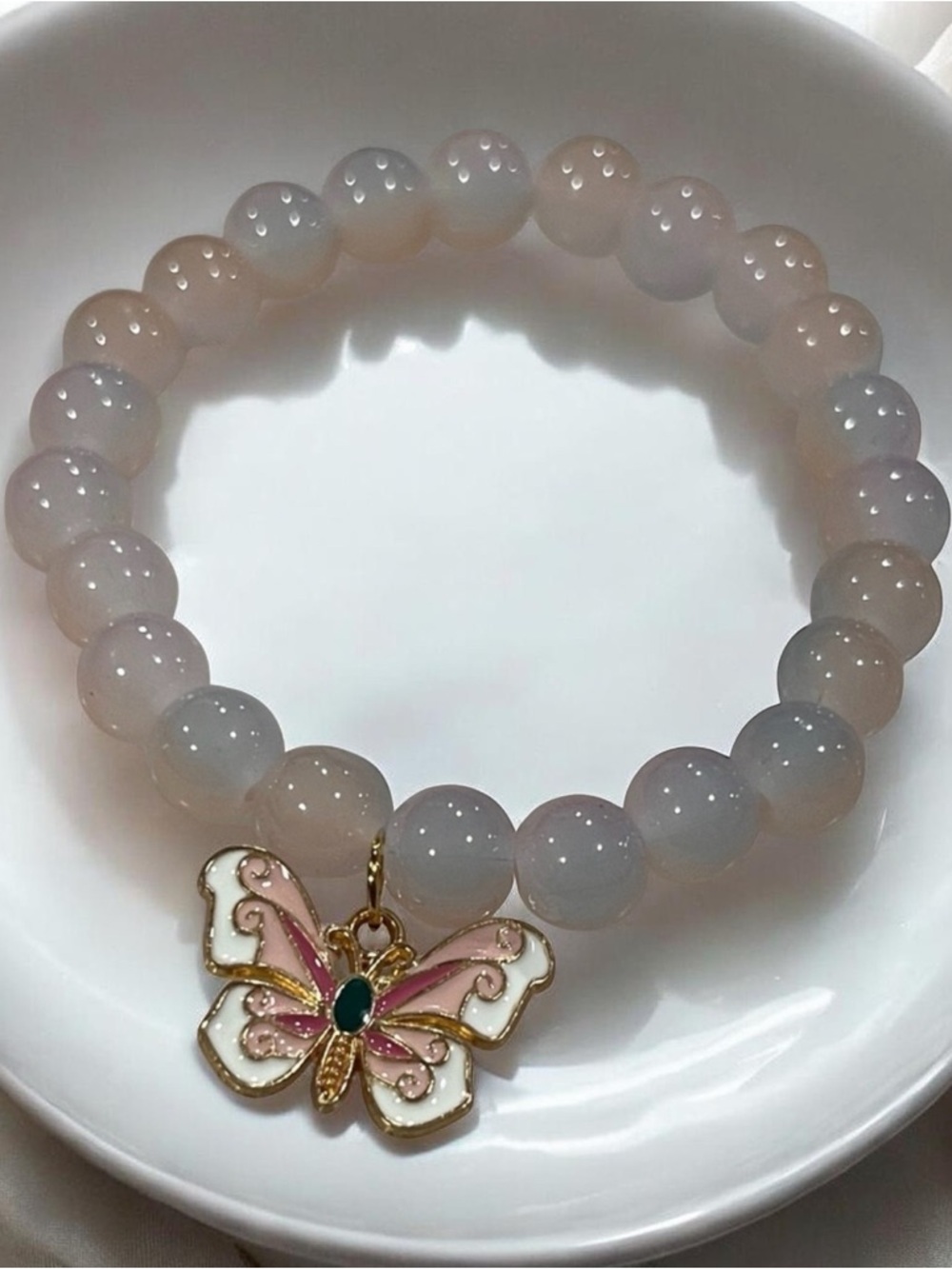 Pink Beaded Butterfly Charm Bracelet | Y2K Cute Girly Jewelry Coquette Aesthetic